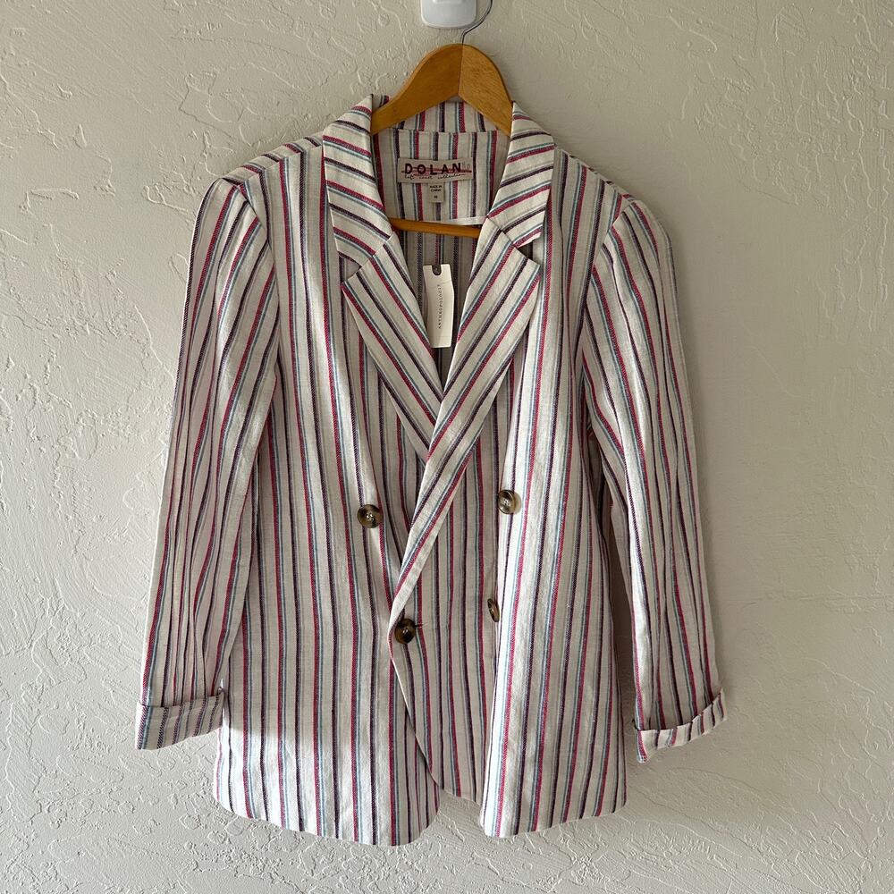 DOLAN | Anthropologie Double-Breasted Linen Stripe Blazer $128 NEW XS Academia